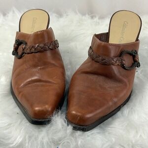 Coldwater Creek Leather Mules Clogs Braided‎ Buckle Accents Brown Women's Shoes